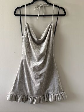 Forever 21 Silver-Grey Velvet Cowl Neck Mini Dress